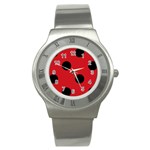 Polka Dots - Black on Fire Engine Red Stainless Steel Watch