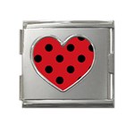 Polka Dots - Black on Fire Engine Red Mega Link Heart Italian Charm (18mm)