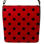 Polka Dots - Black on Fire Engine Red Flap Closure Messenger Bag (S)