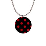 Polka Dots - Fire Engine Red on Black 1  Button Necklace