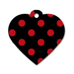 Polka Dots - Fire Engine Red on Black Dog Tag Heart (One Side)