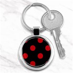 Polka Dots - Fire Engine Red on Black Key Chain (Round)