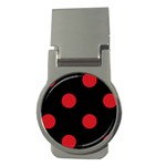 Polka Dots - Fire Engine Red on Black Money Clip (Round)