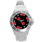 Polka Dots - Fire Engine Red on Black Round Plastic Sport Watch (L)