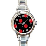 Polka Dots - Fire Engine Red on Black Round Italian Charm Watch