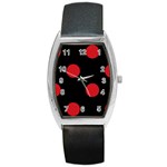 Polka Dots - Fire Engine Red on Black Barrel Style Metal Watch