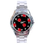 Polka Dots - Fire Engine Red on Black Stainless Steel Analogue Watch