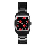 Polka Dots - Fire Engine Red on Black Stainless Steel Barrel Watch