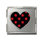 Polka Dots - Fire Engine Red on Black Mega Link Heart Italian Charm (18mm)