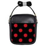 Polka Dots - Fire Engine Red on Black Girls Sling Bag