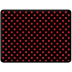 Polka Dots - Fire Engine Red on Black Fleece Blanket (Large) (One Side)