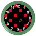 Polka Dots - Fire Engine Red on Black Color Wall Clock