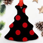 Polka Dots - Fire Engine Red on Black Christmas Tree Ornament (Two Sides)