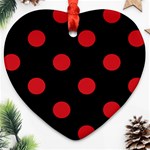 Polka Dots - Fire Engine Red on Black Ornament (Heart)