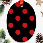 Polka Dots - Fire Engine Red on Black Ornament (Oval)