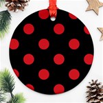 Polka Dots - Fire Engine Red on Black Round Ornament (Two Sides)