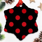 Polka Dots - Fire Engine Red on Black Ornament (Snowflake)