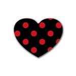 Polka Dots - Fire Engine Red on Black Rubber Coaster (Heart)