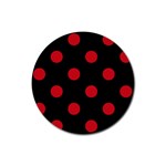 Polka Dots - Fire Engine Red on Black Rubber Coaster (Round)