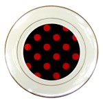 Polka Dots - Fire Engine Red on Black Porcelain Plate