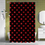 Polka Dots - Fire Engine Red on Black Shower Curtain 48  x 72  (Small)