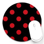 Polka Dots - Fire Engine Red on Black Round Mousepad