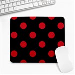 Polka Dots - Fire Engine Red on Black Large Mousepad