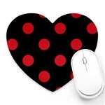 Polka Dots - Fire Engine Red on Black Heart Mousepad