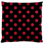 Polka Dots - Cardinal Red on Black Large Flano Cushion Case (One Side)