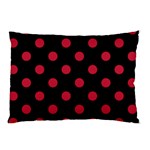 Polka Dots - Cardinal Red on Black Pillow Case (One Side)