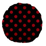 Polka Dots - Cardinal Red on Black Large 18  Premium Round Cushion