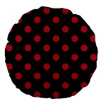 Polka Dots - Cardinal Red on Black Large 18  Premium Flano Round Cushion