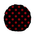 Polka Dots - Cardinal Red on Black Standard 15  Premium Round Cushion