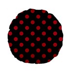 Polka Dots - Cardinal Red on Black Standard 15  Premium Flano Round Cushion