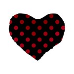 Polka Dots - Cardinal Red on Black Standard 16  Premium Heart Shape Cushion