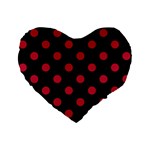 Polka Dots - Cardinal Red on Black Standard 16  Premium Flano Heart Shape Cushion