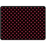 Polka Dots - Cardinal Red on Black Fleece Blanket (Large) (One Side)