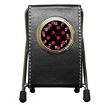 Polka Dots - Cardinal Red on Black Pen Holder Desk Clock