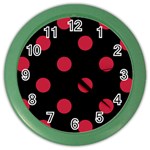 Polka Dots - Cardinal Red on Black Color Wall Clock