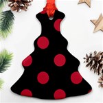 Polka Dots - Cardinal Red on Black Ornament (Christmas Tree)