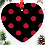 Polka Dots - Cardinal Red on Black Ornament (Heart)