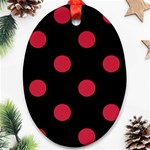 Polka Dots - Cardinal Red on Black Ornament (Oval)