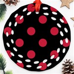 Polka Dots - Cardinal Red on Black Ornament (Round Filigree)