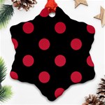 Polka Dots - Cardinal Red on Black Ornament (Snowflake)