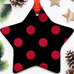 Polka Dots - Cardinal Red on Black Ornament (Star)