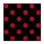 Polka Dots - Cardinal Red on Black Tile Coaster