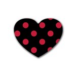 Polka Dots - Cardinal Red on Black Rubber Coaster (Heart)