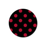 Polka Dots - Cardinal Red on Black Rubber Coaster (Round)