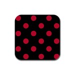 Polka Dots - Cardinal Red on Black Rubber Square Coaster (4 pack)