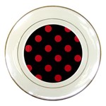 Polka Dots - Cardinal Red on Black Porcelain Plate